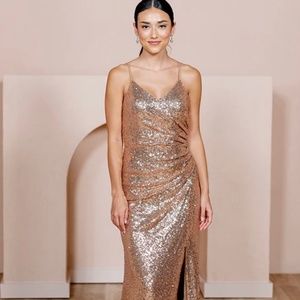 Revelry Rory dress in Matte Champagne sequin, size 4, NWT.